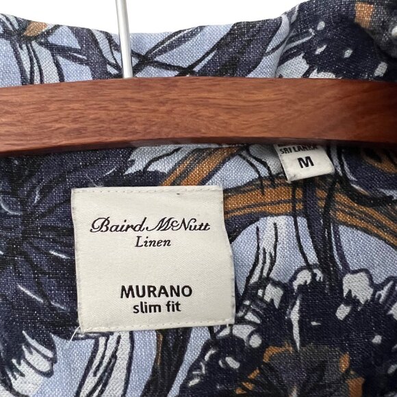 Baird McNutt Linen Murano Mens Slim Fit Blue Floral Short Sleeve Button Shirt M - Picture 2 of 5